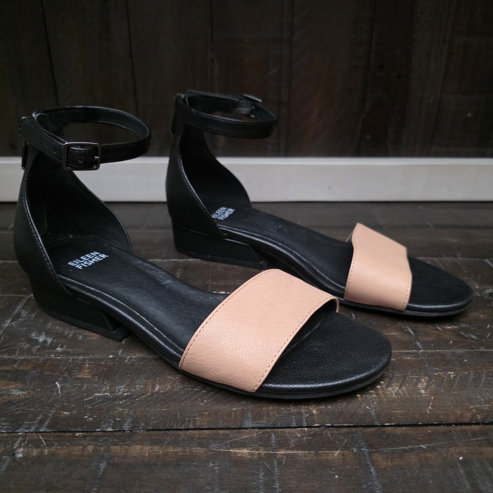 Eileen Fisher Womens Size 7 Elie Tumbled Leather Sandals Ankle Straps Chic EUC